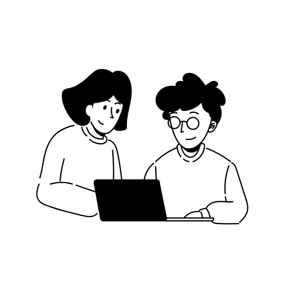 2 people discussing over a laptop